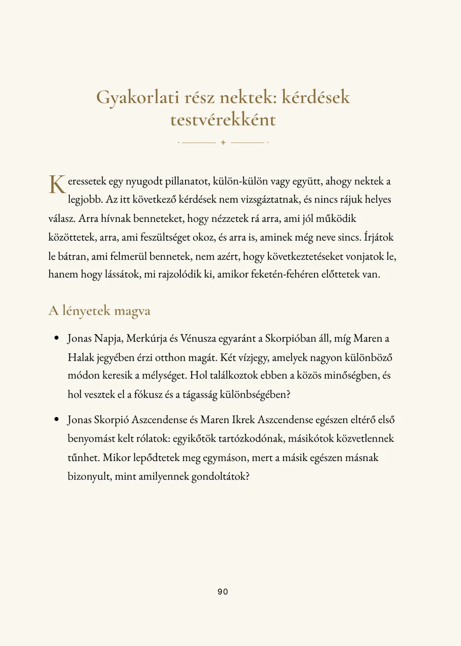 Testvérhoroszkóp könyv, gyakorlati rész kérdésekkel