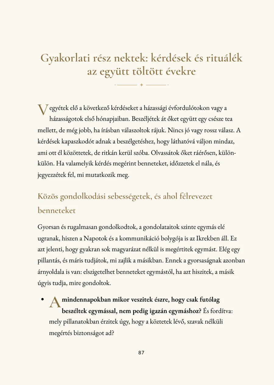 Esküvői horoszkóp könyv, gyakorlati rész kérdésekkel