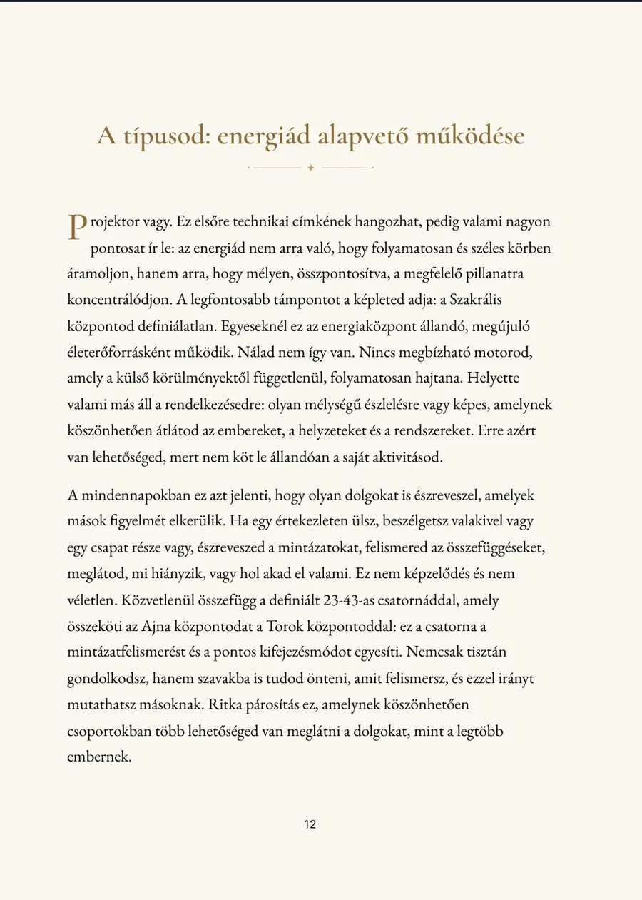 Human Design könyv: fejezeti oldal valódi szöveggel
