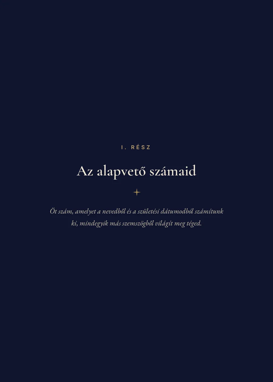 Numerológia könyv, elválasztó oldal, I. rész
