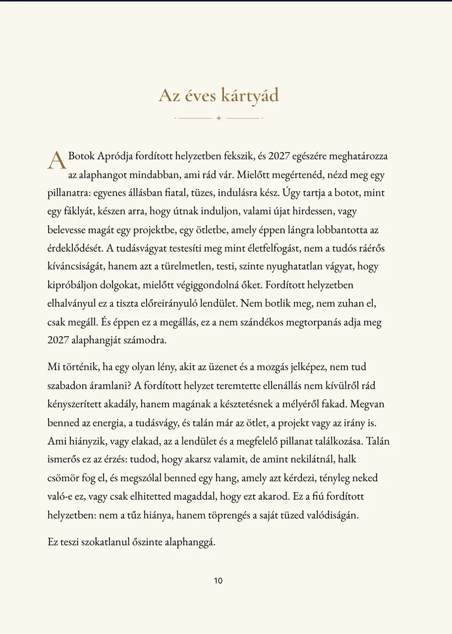 Tarot-év könyv, fejezeti oldal valódi szöveggel