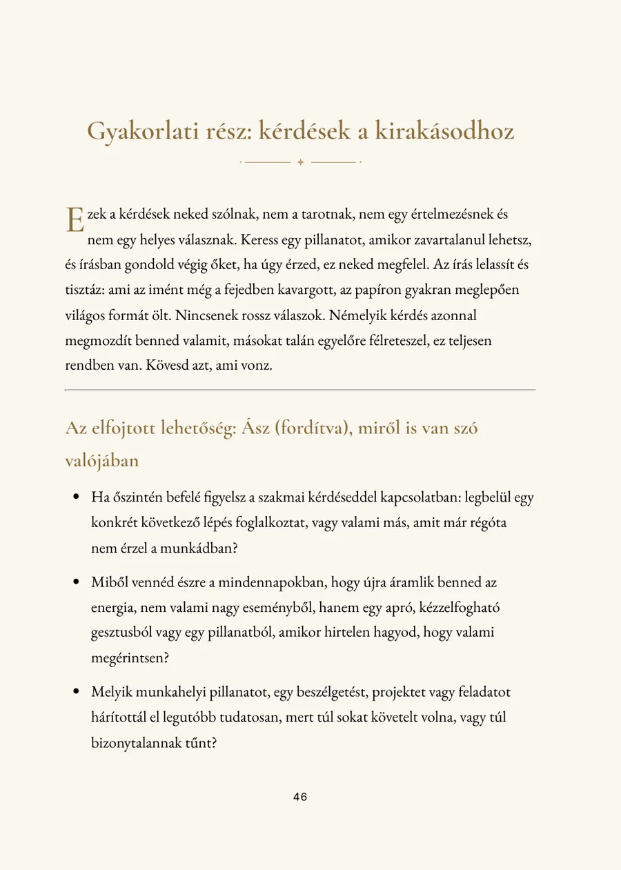 Tarot-kirakás könyv, a gyakorlati rész kérdésekkel