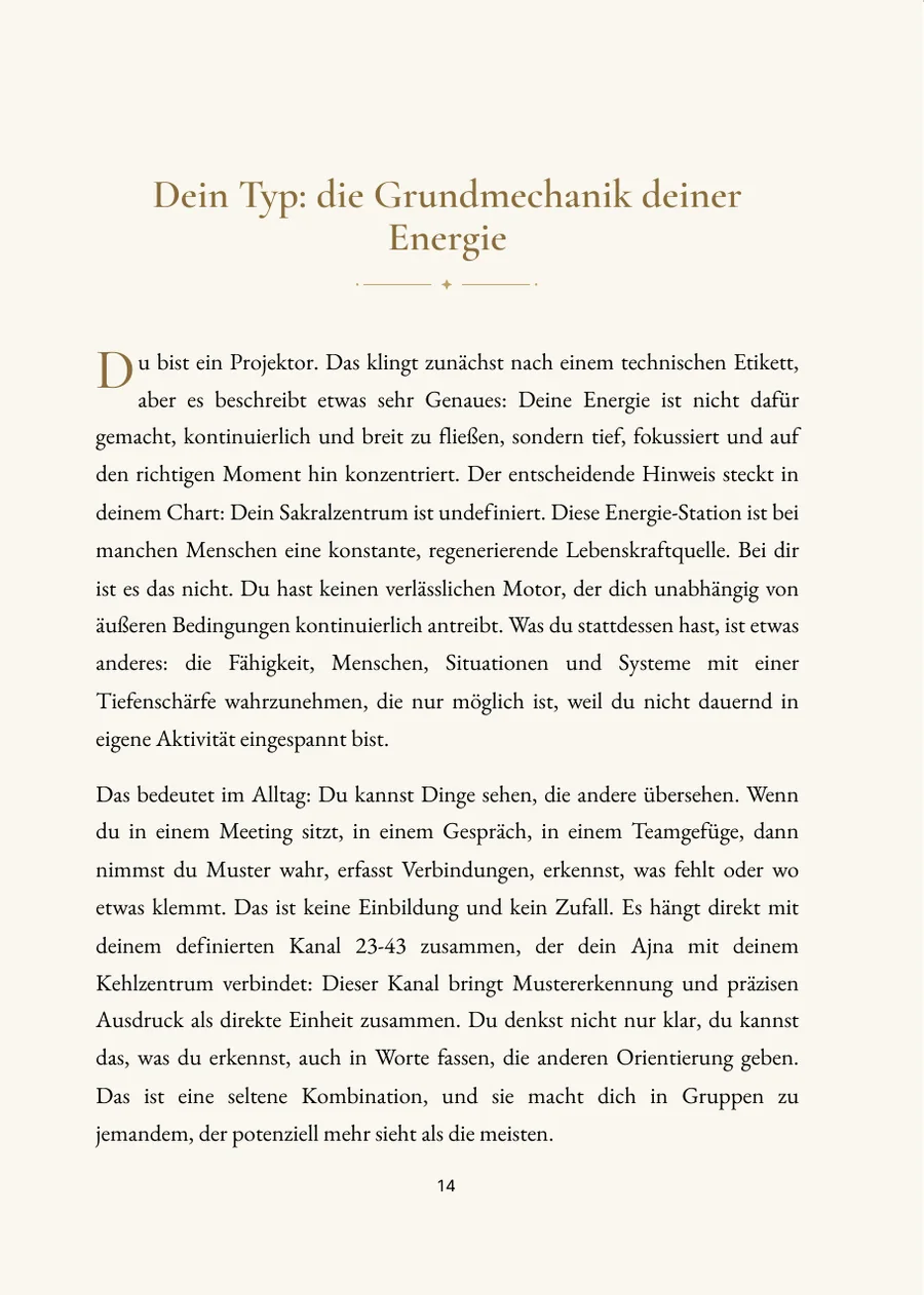 Human Design: Kapitelseite mit echtem Text