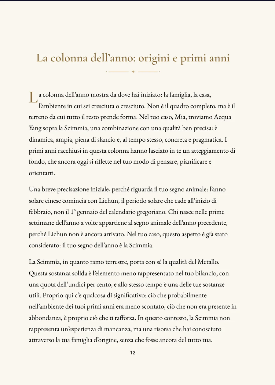 Libro dell'oroscopo cinese: pagina del capitolo con testo autentico