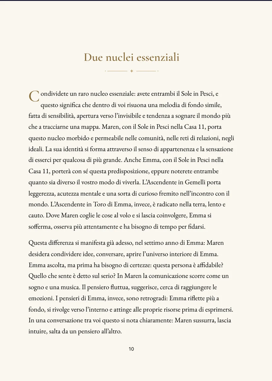 Libro dell'oroscopo tra genitori e figli, pagina del capitolo con testo autentico