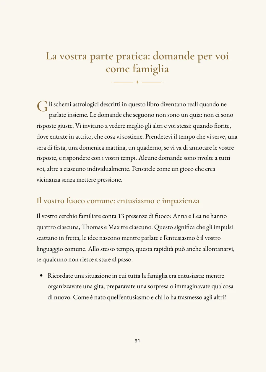 Libro dell'oroscopo di famiglia, sezione pratica con domande