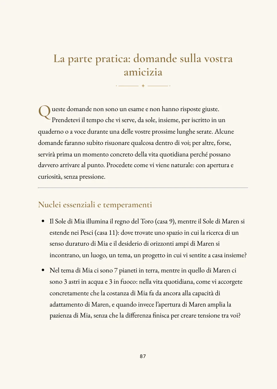 Libro dell'oroscopo dell'amicizia: sezione pratica con domande