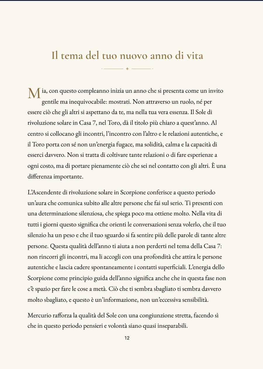 Libro della rivoluzione solare: pagina del capitolo con testo reale