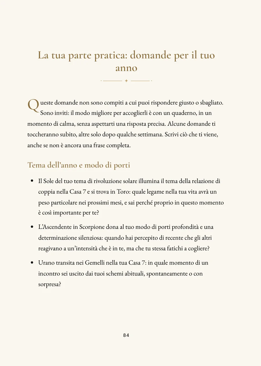 Libro della rivoluzione solare, parte pratica con domande