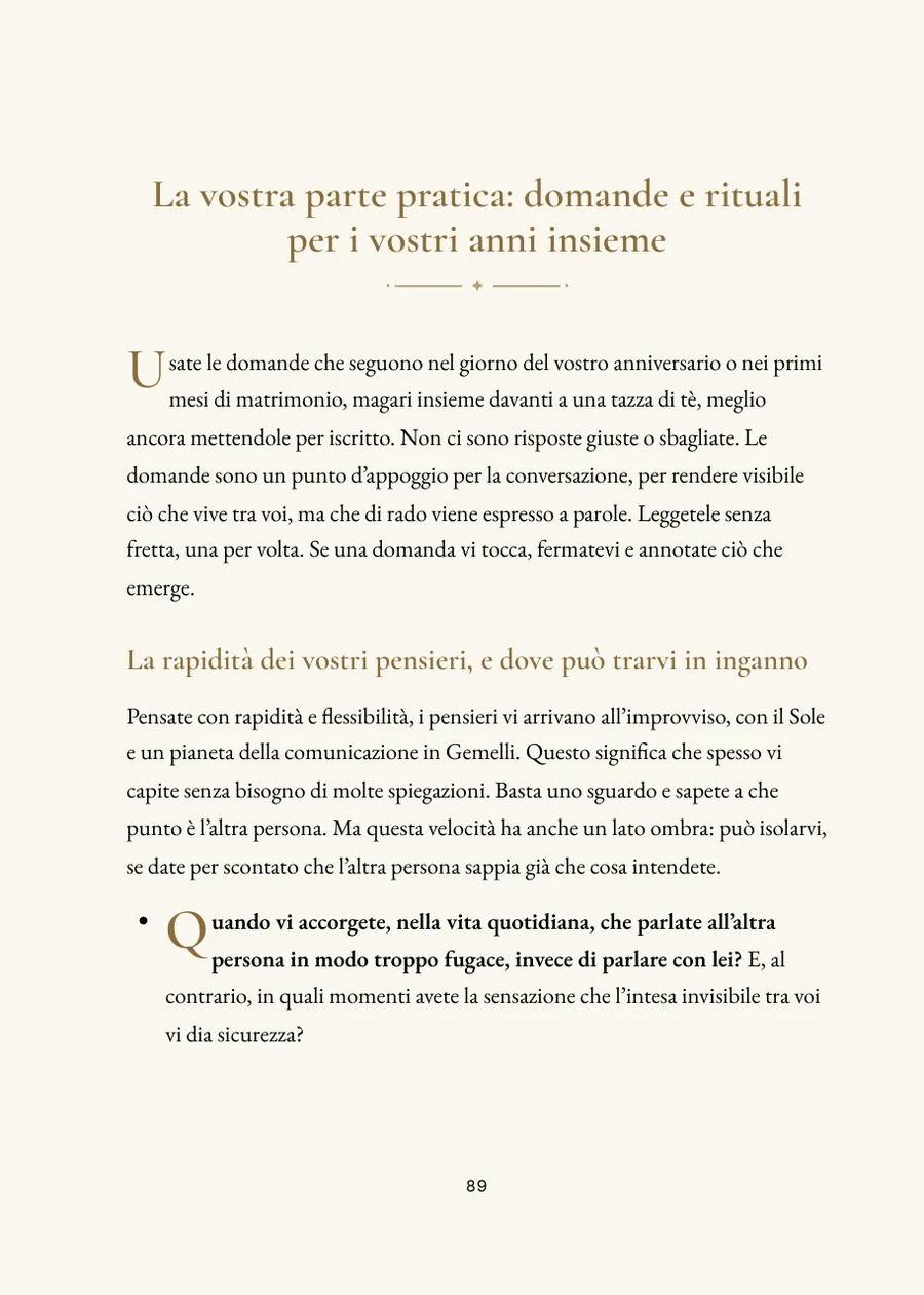 Libro dell'oroscopo del matrimonio: sezione pratica con domande