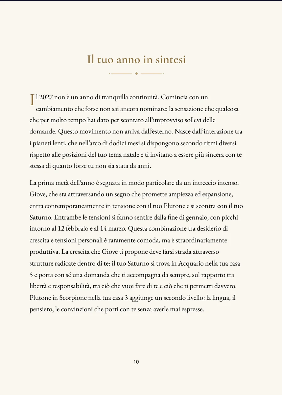 Oroscopo annuale 2027, pagina del capitolo con testo reale