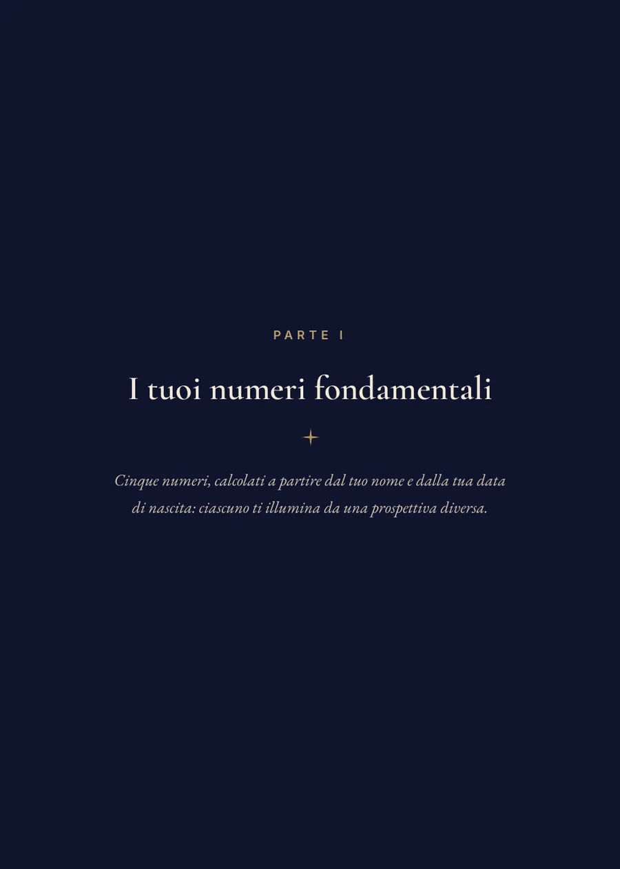 Libro di numerologia: pagina divisoria Parte I