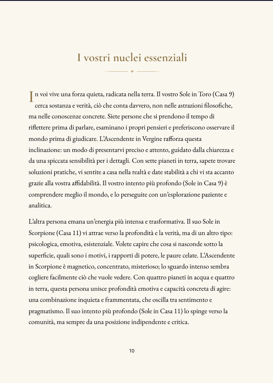 Libro dell'oroscopo di coppia, pagina dei capitoli con testo autentico