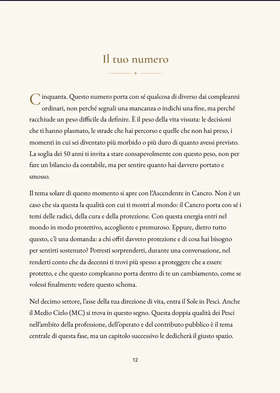 Libro per un compleanno importante: pagina di capitolo con testo autentico