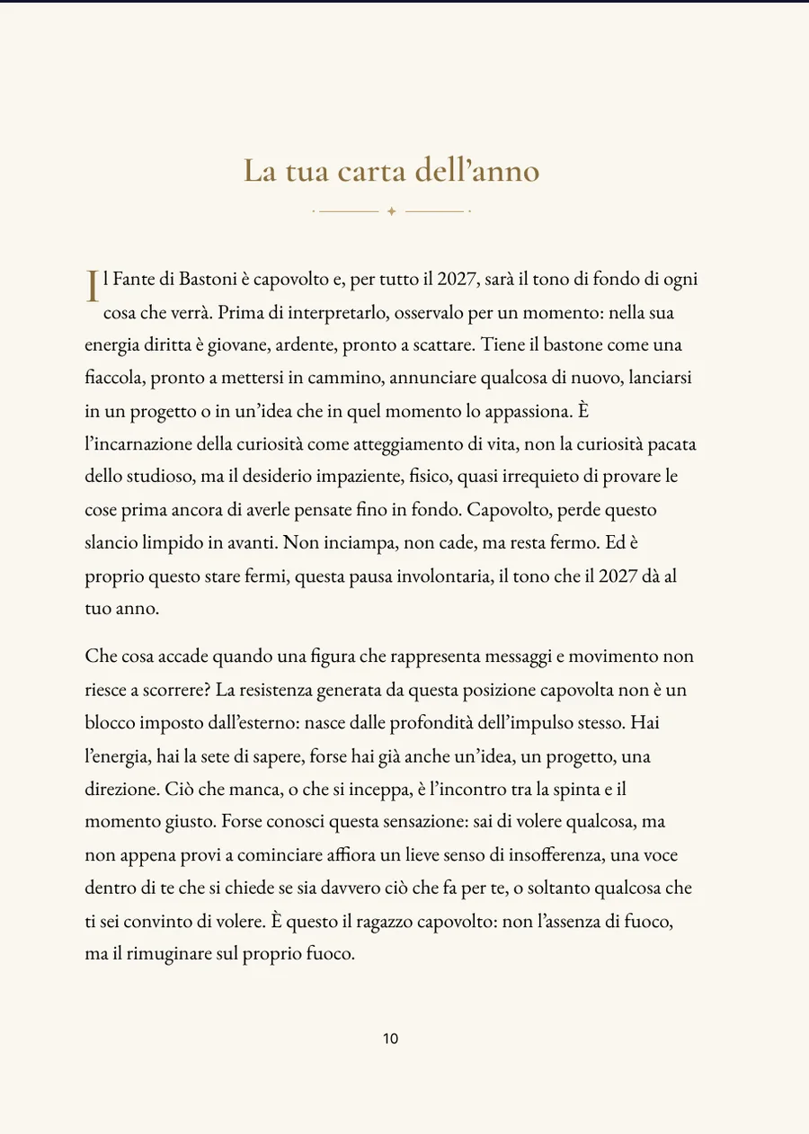 Libro dell'anno di tarocchi - pagina del capitolo con testo autentico