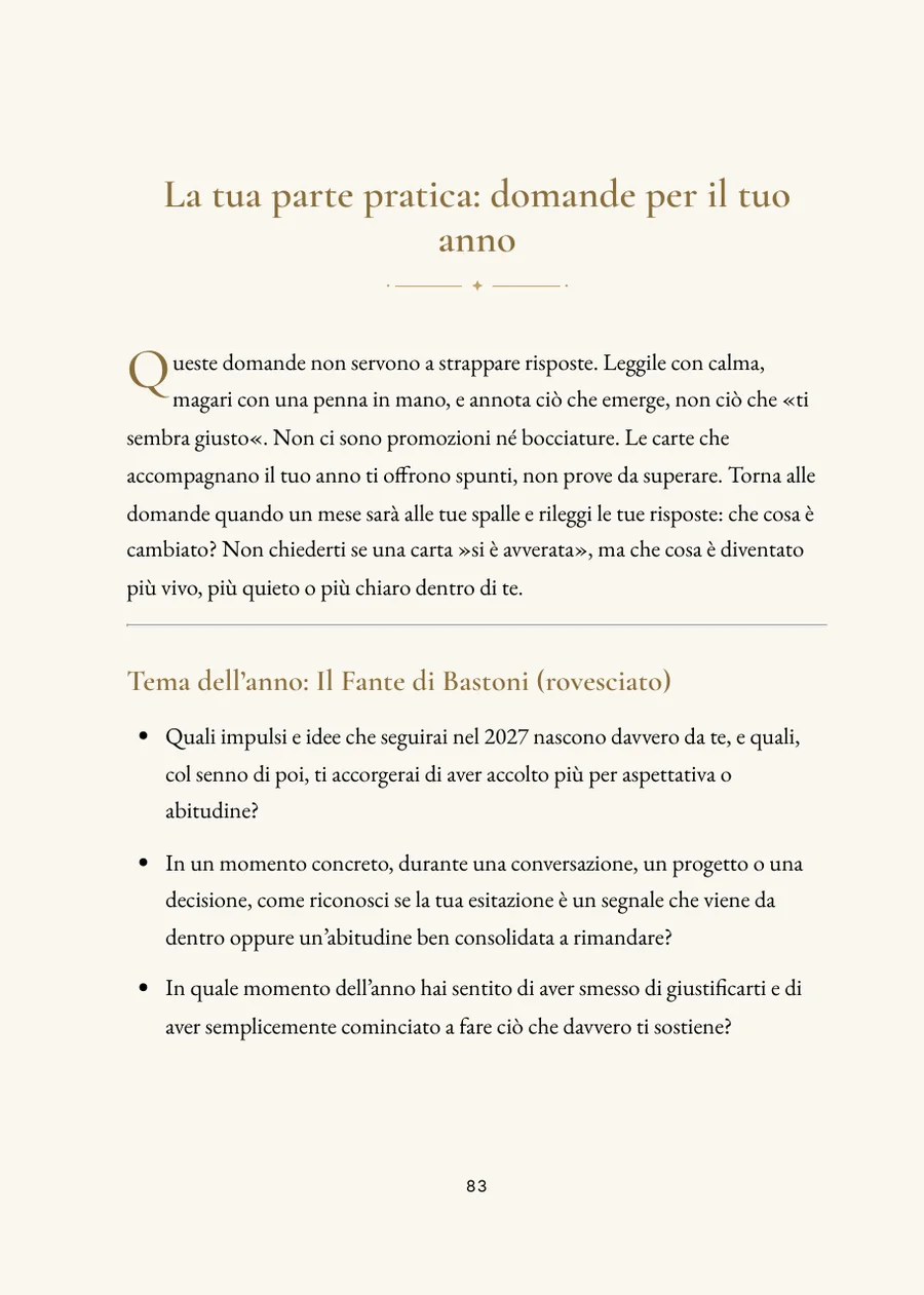 Libro dell'anno di tarocchi: la parte pratica con le domande
