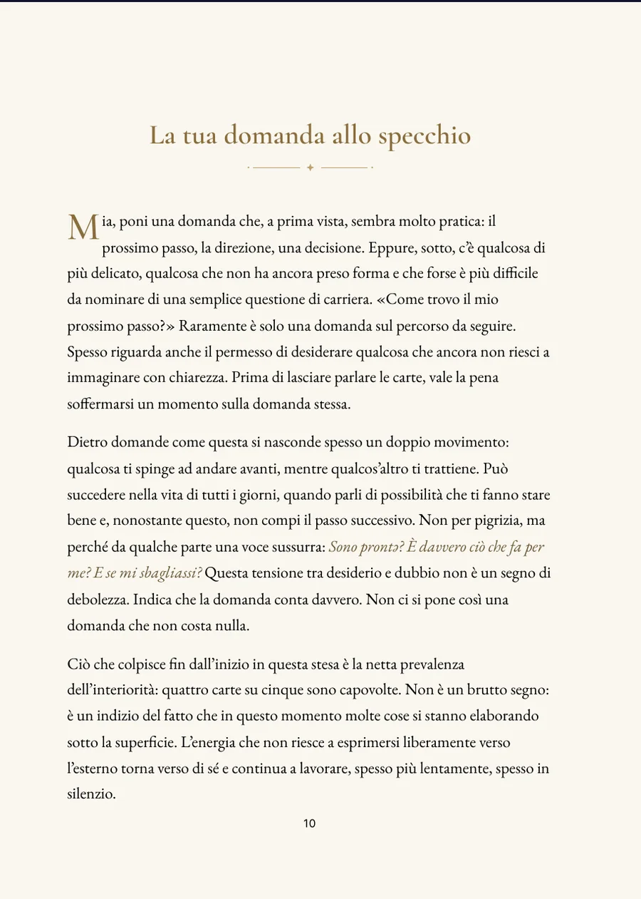 Libro della stesa di tarocchi: pagina di capitolo con testo reale