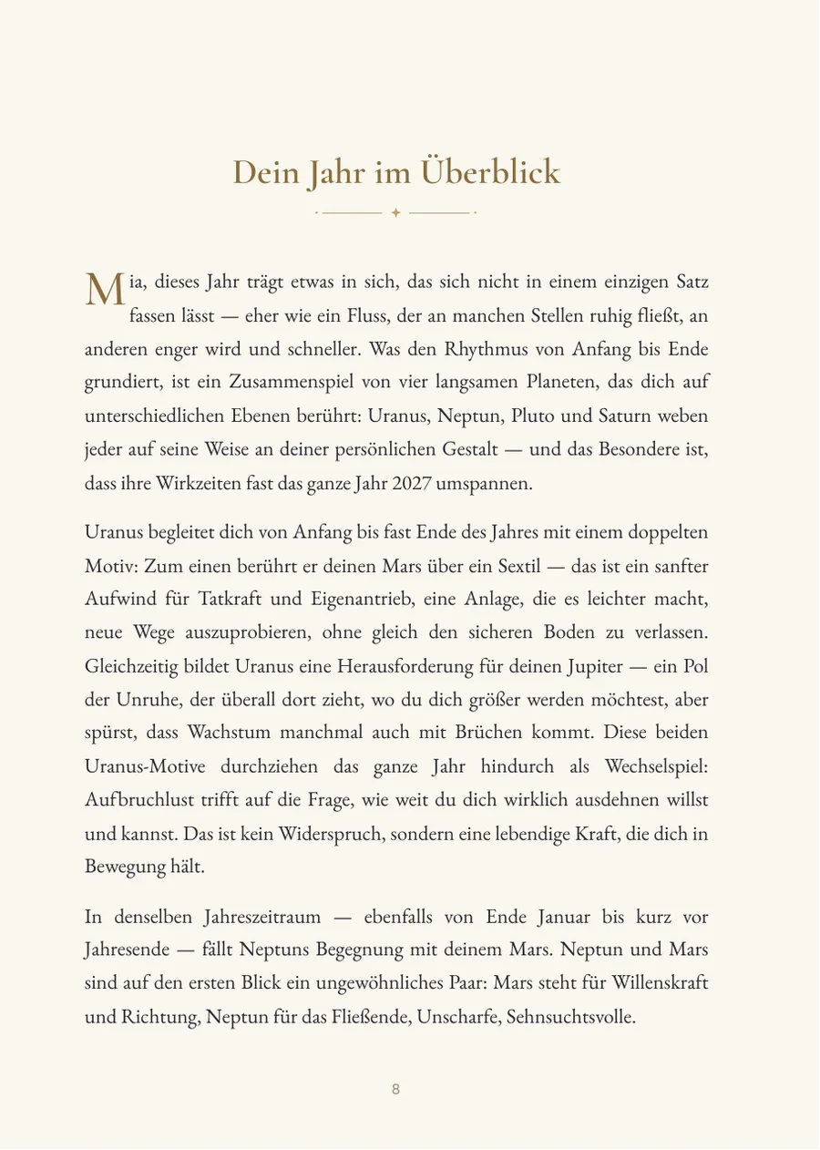 Jahreshoroskop – Kapitelseite mit echtem Text