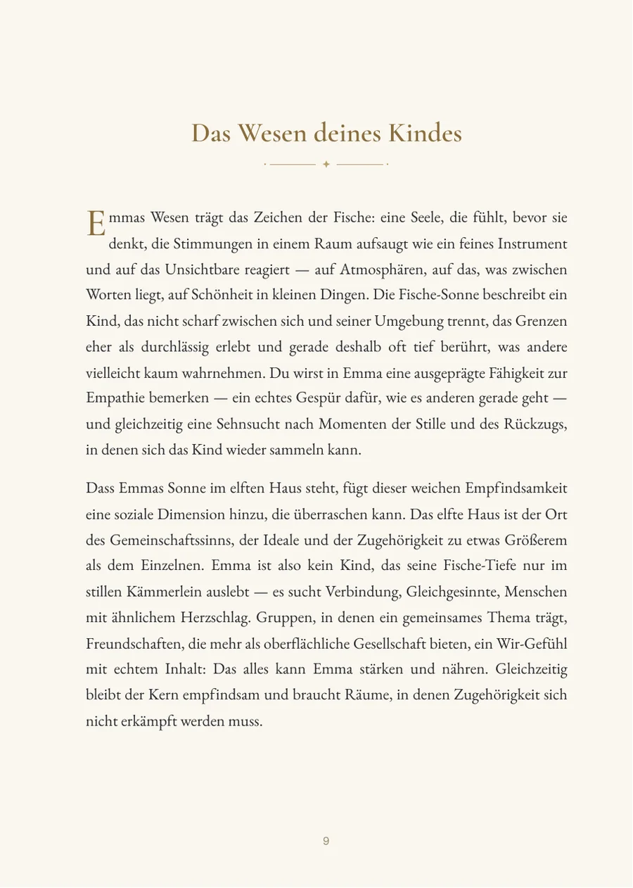 Kinderhoroskop – Kapitelseite mit echtem Text