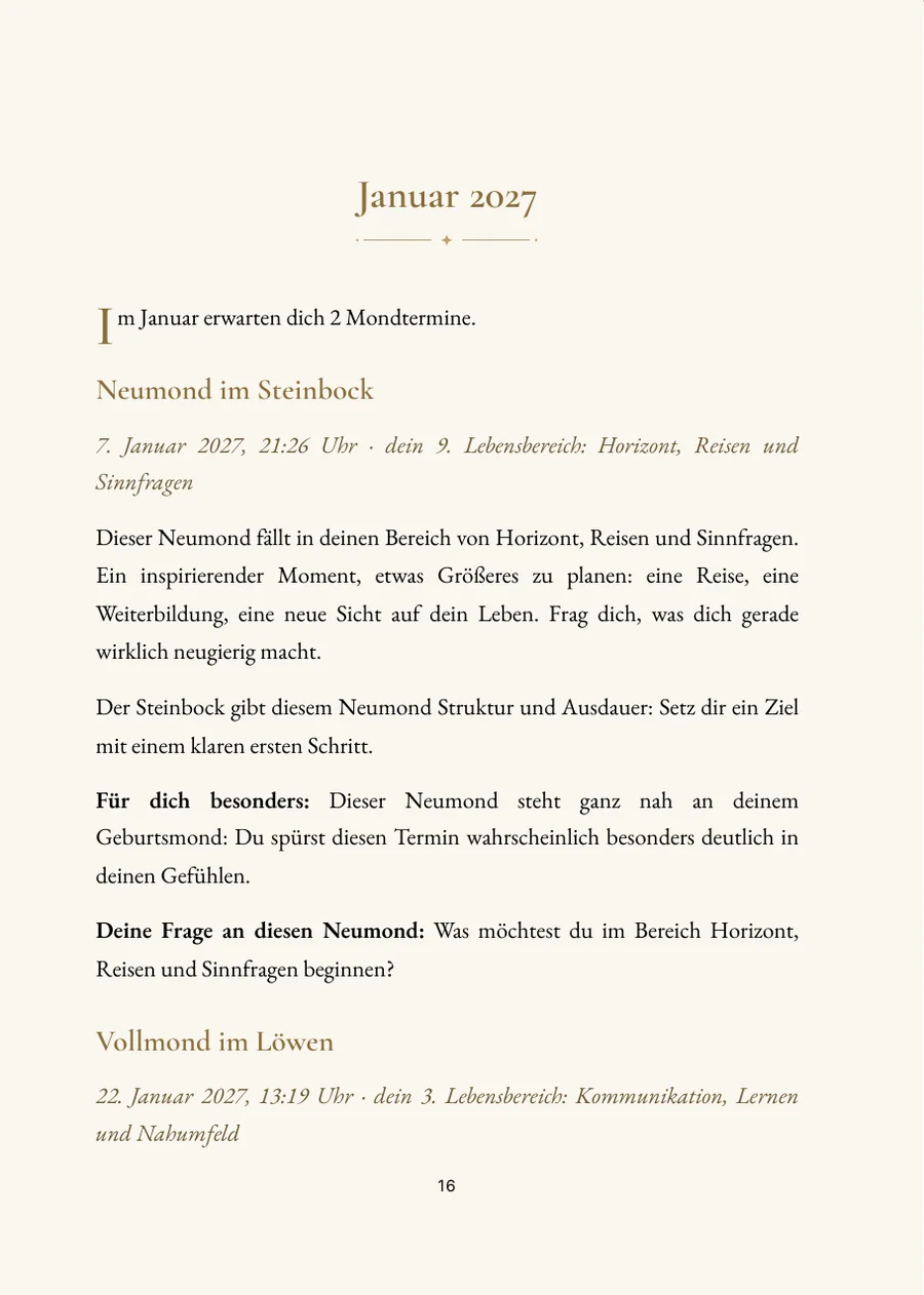 Persönlicher Mondkalender 2027 – Monatsseite Januar