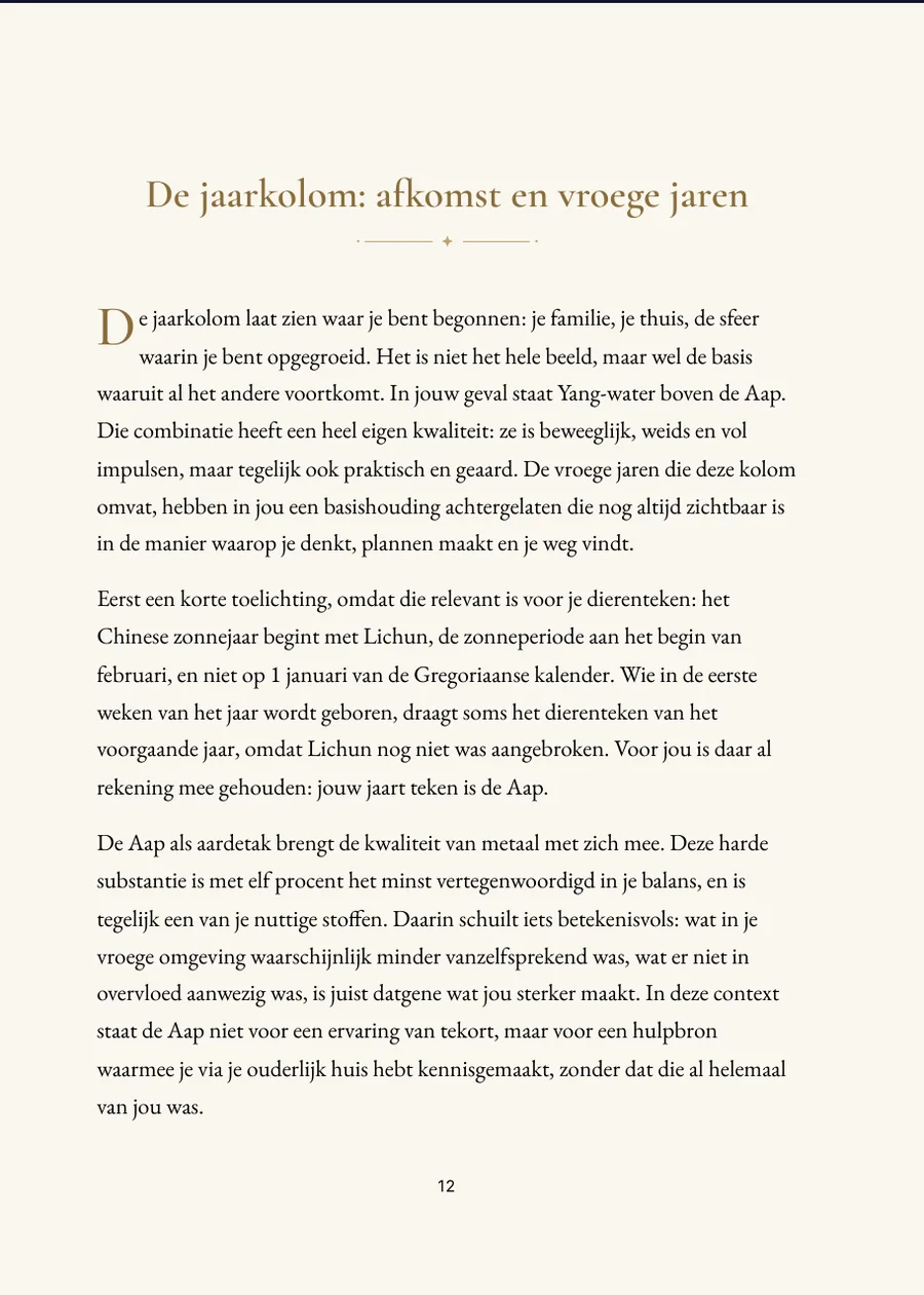 Chinese horoscoopboek: hoofdstukpagina met echte tekst