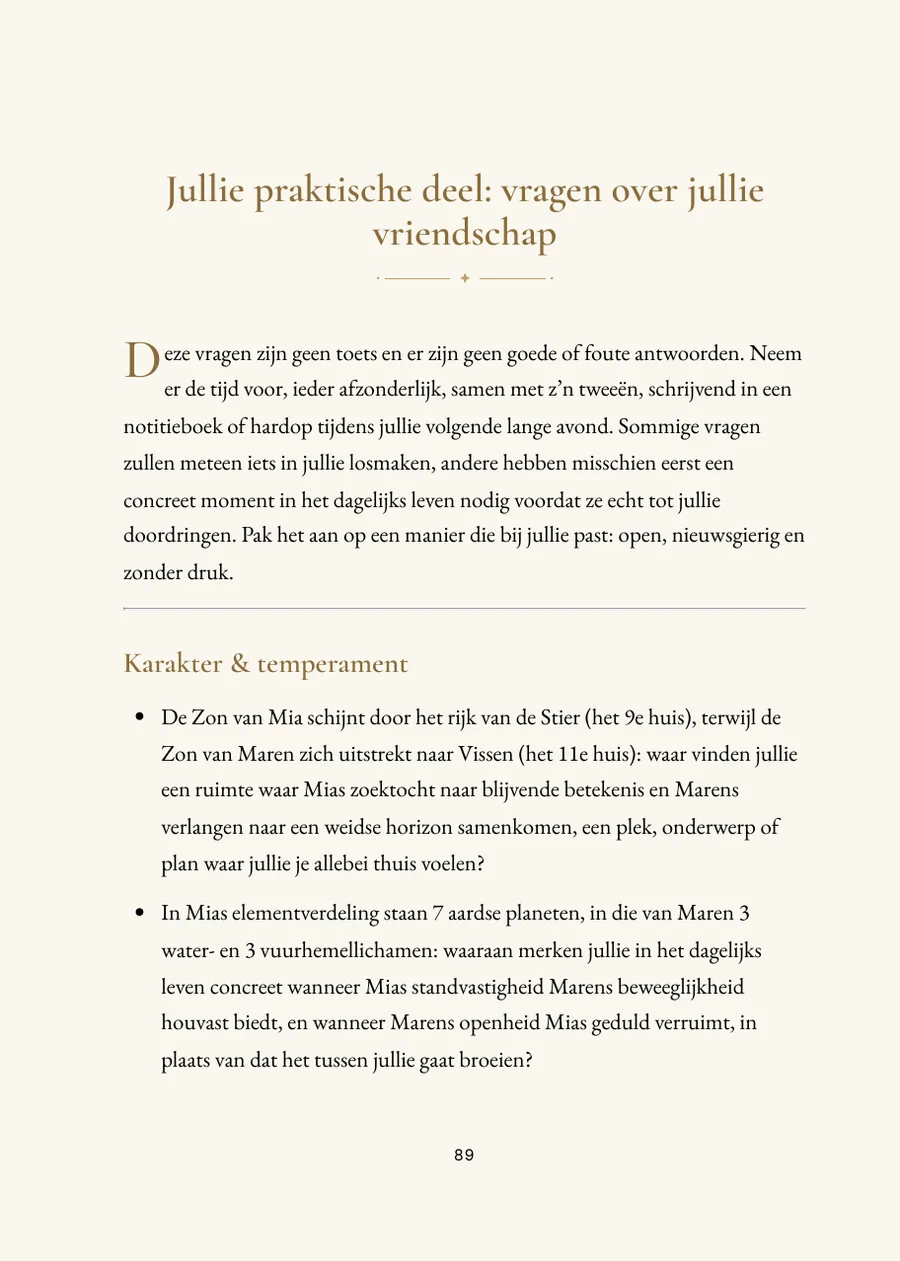 Vriendschapshoroscoopboek: praktijkdeel met vragen