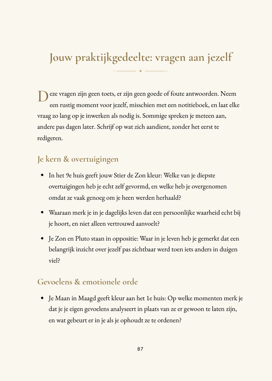 Geboortehoroscoopboek: praktijkdeel met vragen