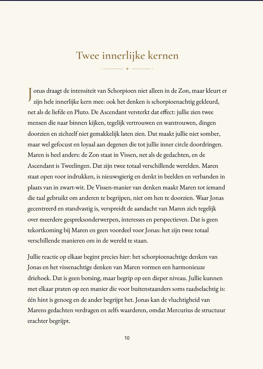 Horoscoopboek voor broers en zussen - hoofdstukpagina met echte tekst