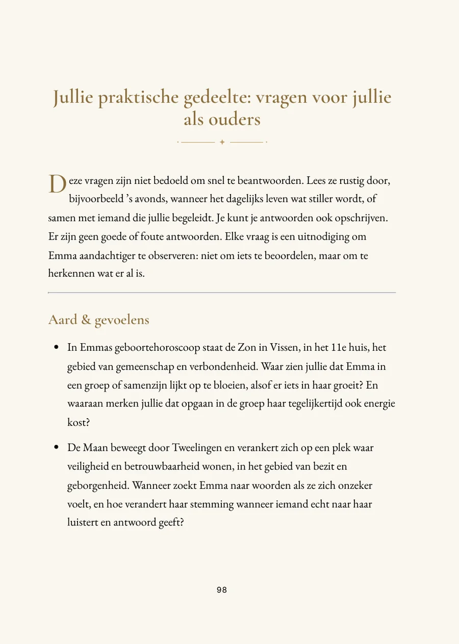 Kinderhoroscoopboek: praktijkdeel met vragen