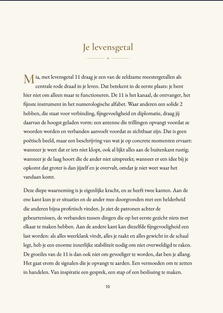 Numerologieboek, hoofdstukpagina met echte tekst