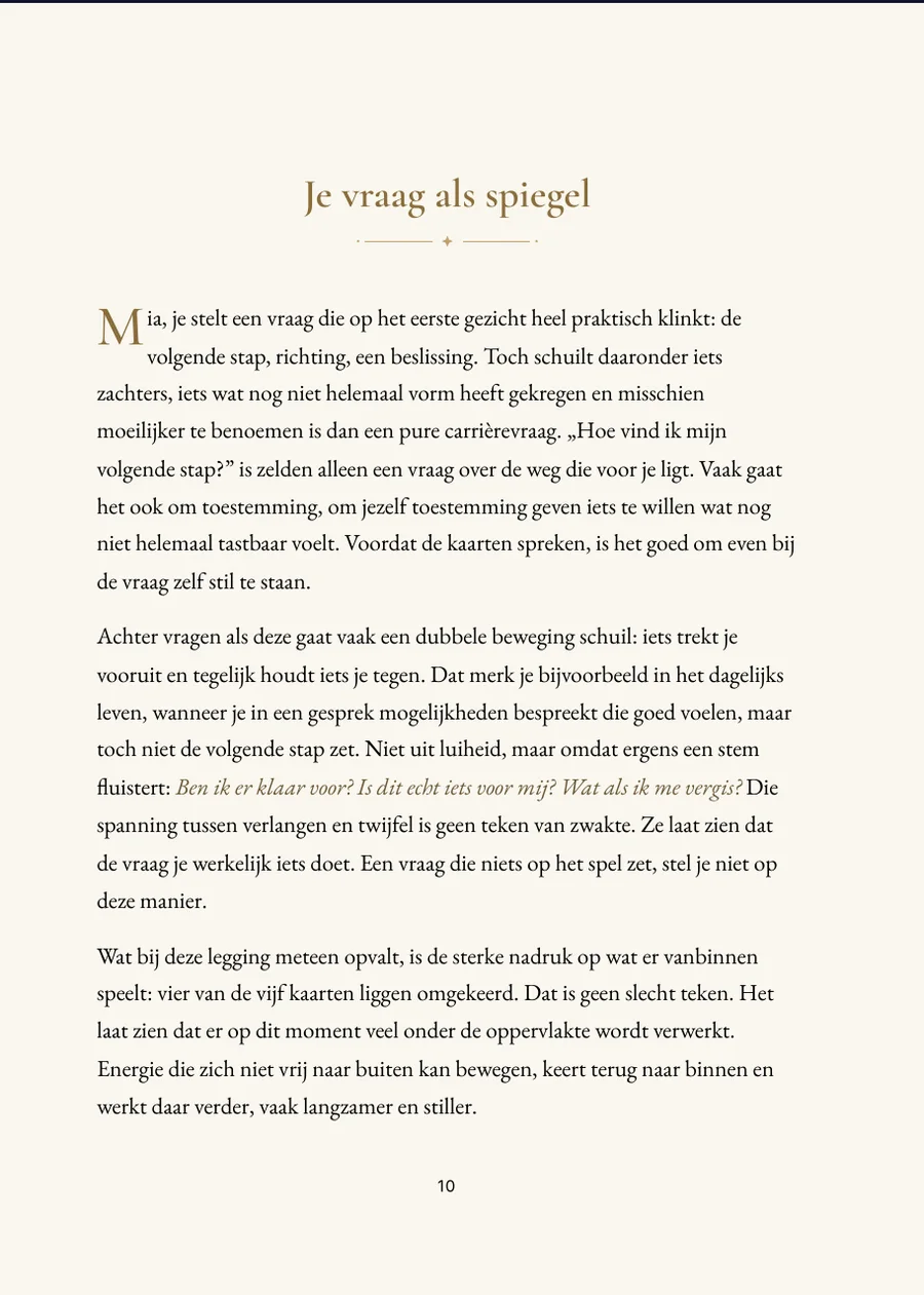 Tarotleggingboek, hoofdstukpagina met echte tekst