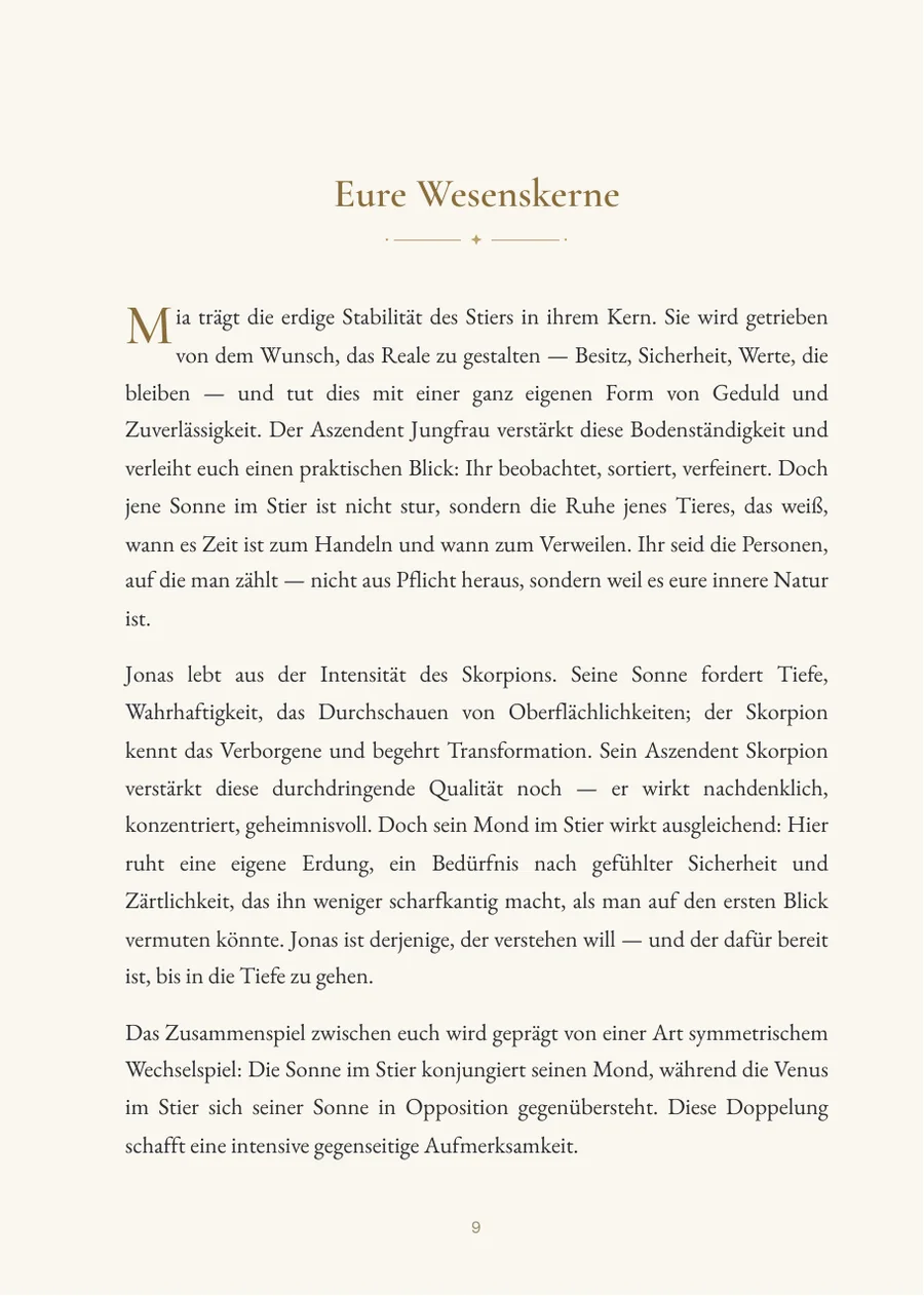 Partnerhoroskop – Kapitelseite mit echtem Text