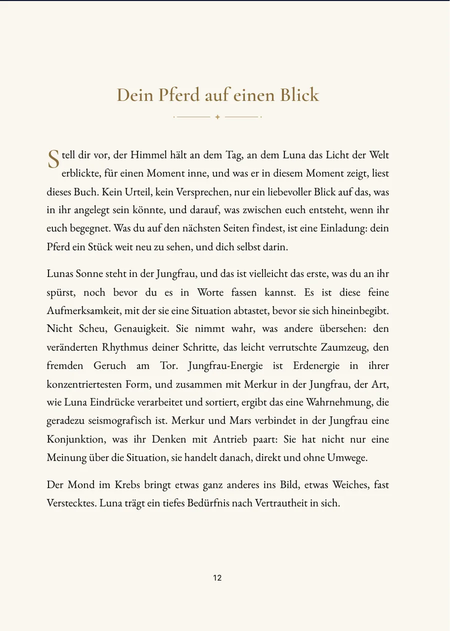 Pferdehoroskop – Kapitelseite mit echtem Text