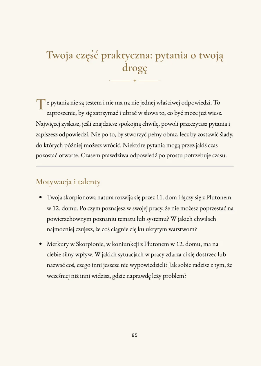 Księga horoskopu zawodowego: praca i talenty, część praktyczna z pytaniami