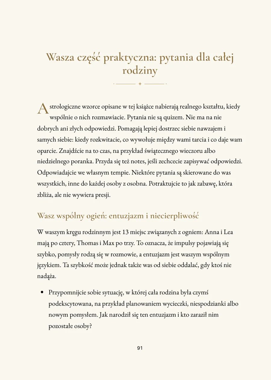 Księga horoskopu rodzinnego, część praktyczna z pytaniami