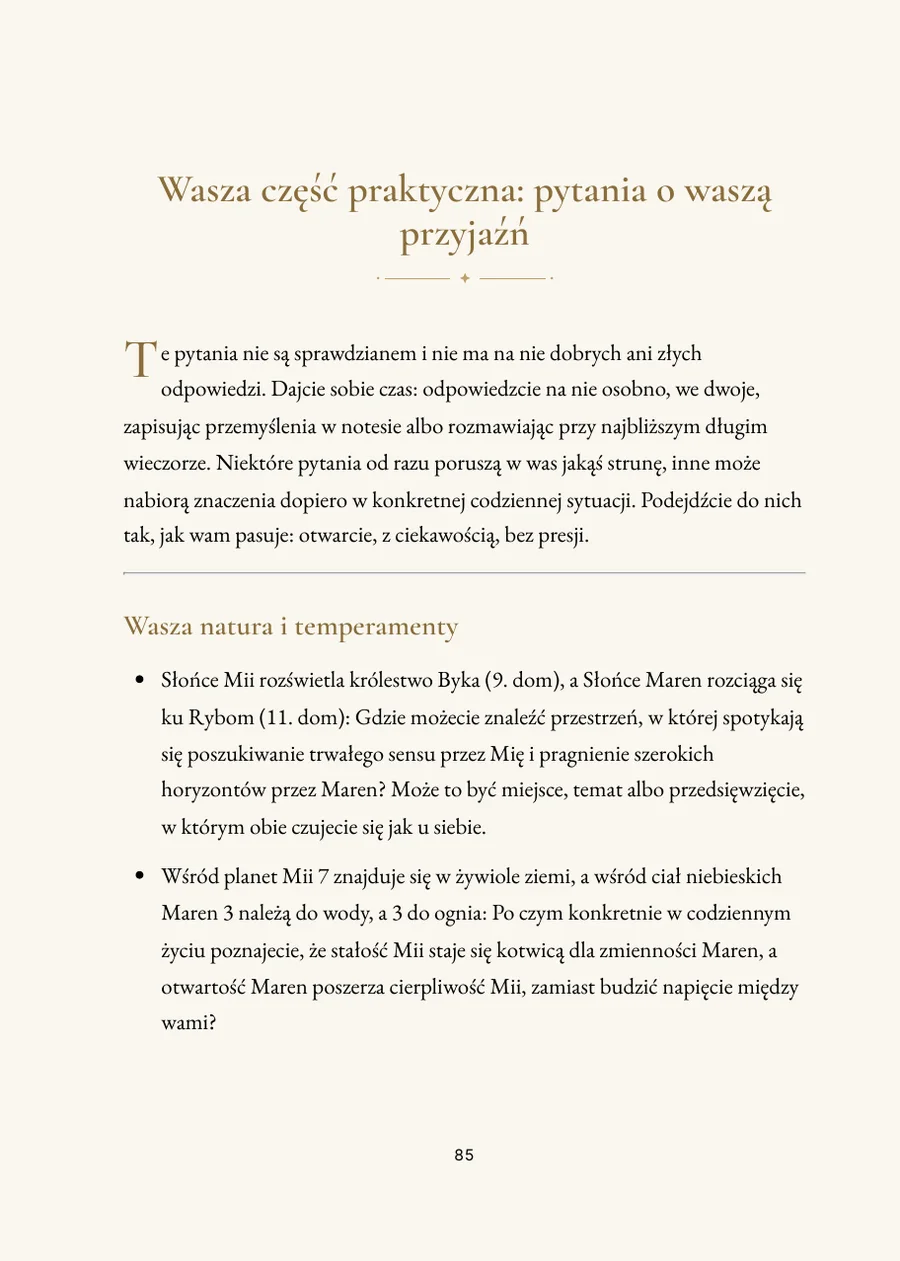 Księga horoskopu przyjaźni: część praktyczna z pytaniami