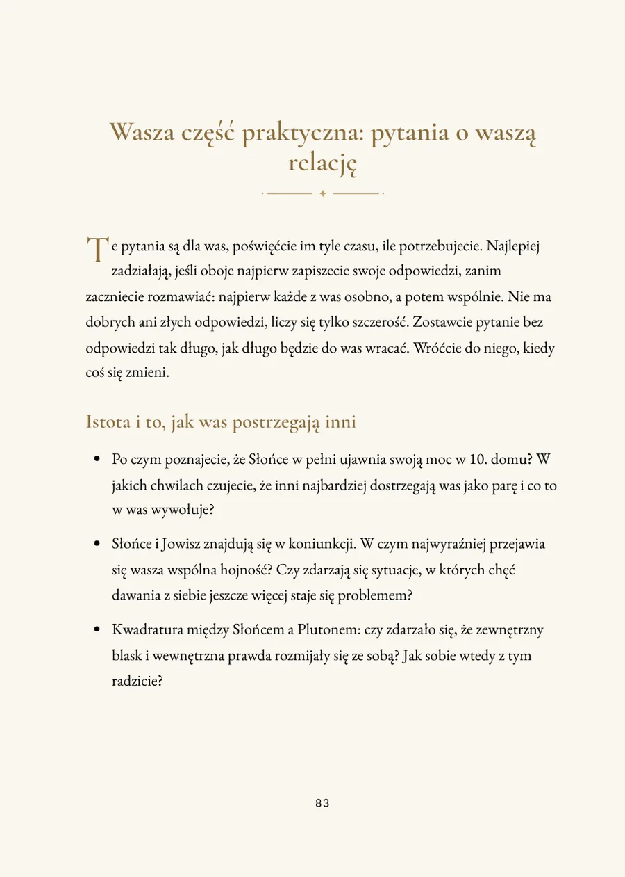 Księga horoskopu kompozytowego, część praktyczna z pytaniami