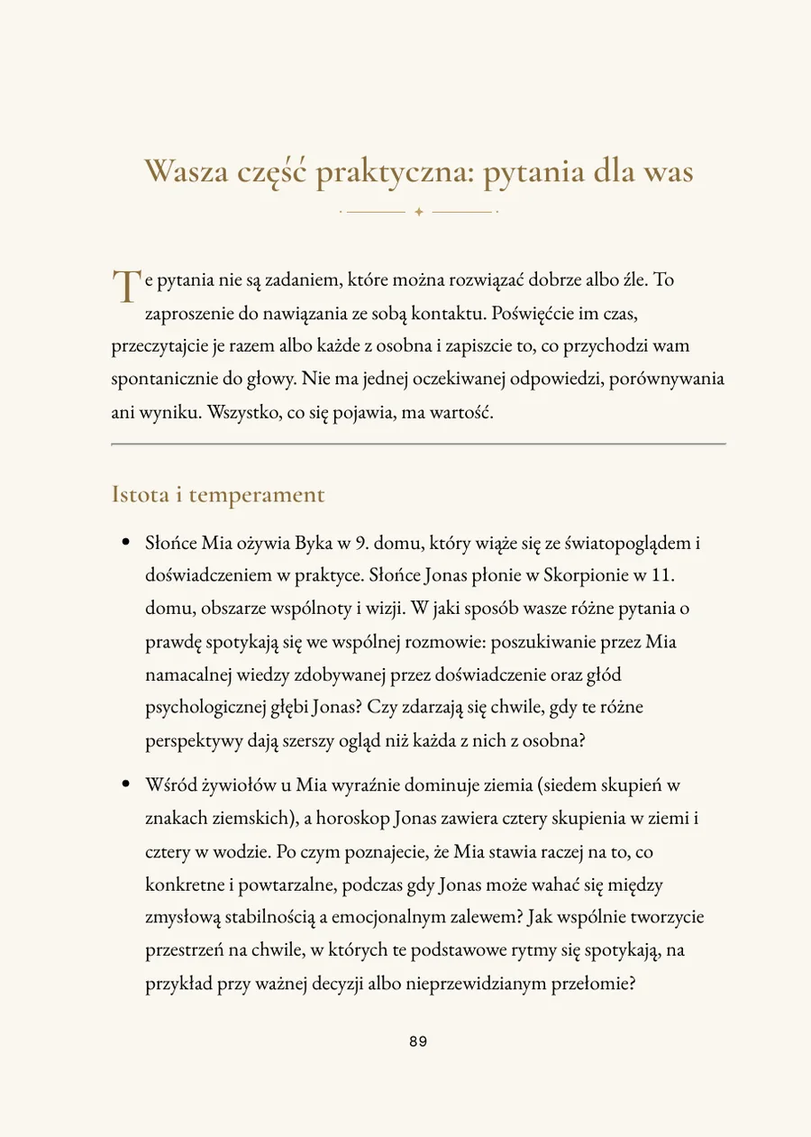 Księga horoskopu partnerskiego: część praktyczna z pytaniami