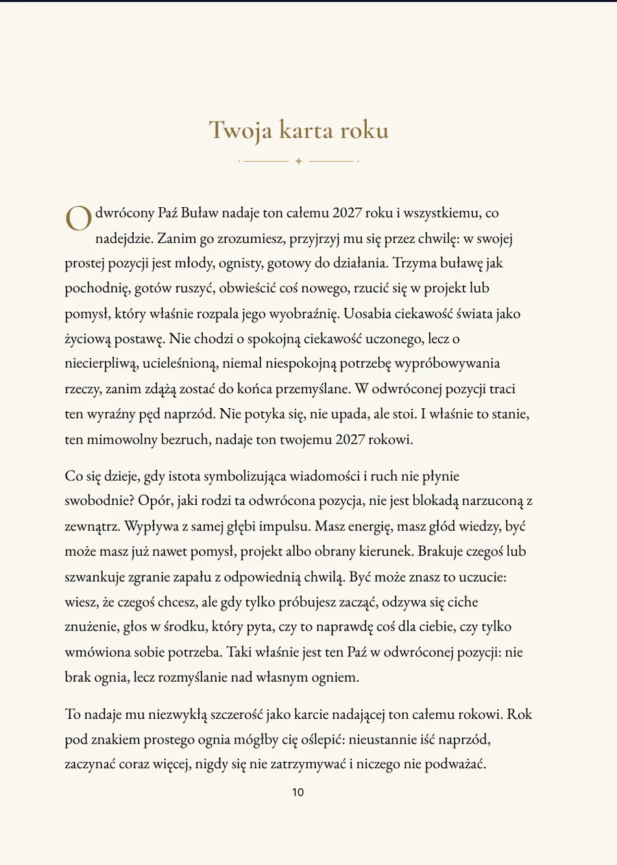Książka tarotowego roku, strona rozdziału z prawdziwym tekstem