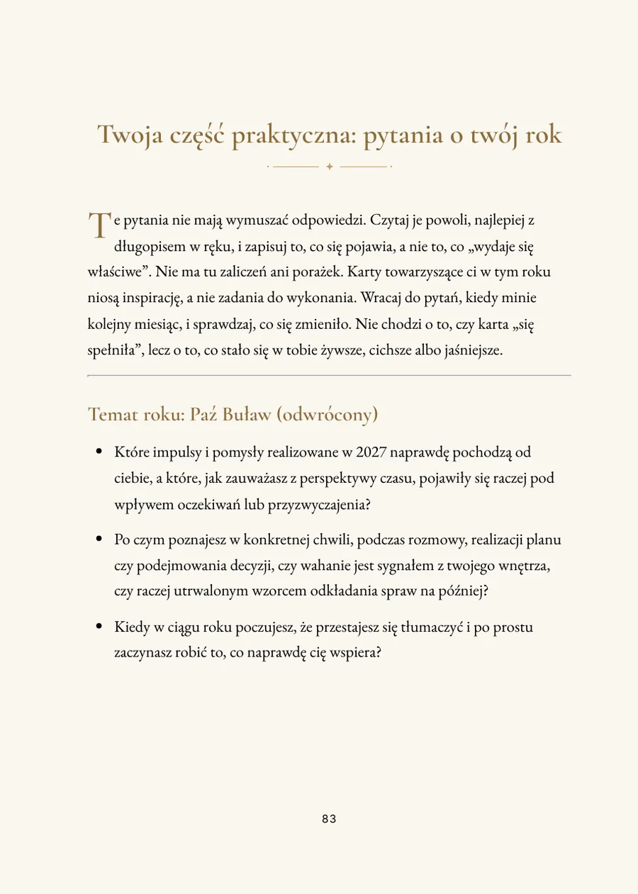 Książka tarotowego roku: część praktyczna z pytaniami
