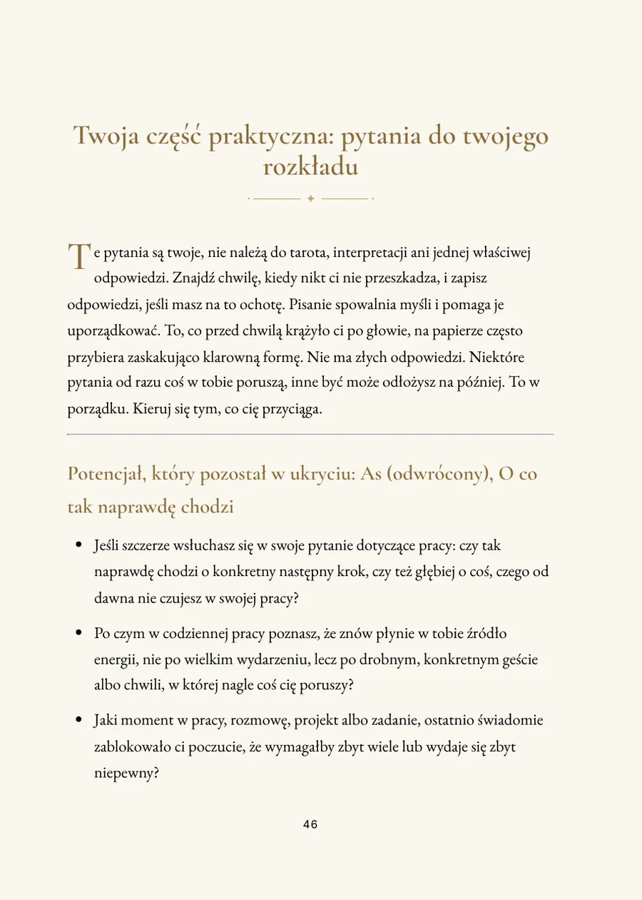 Książka z rozkładem tarota: część praktyczna z pytaniami