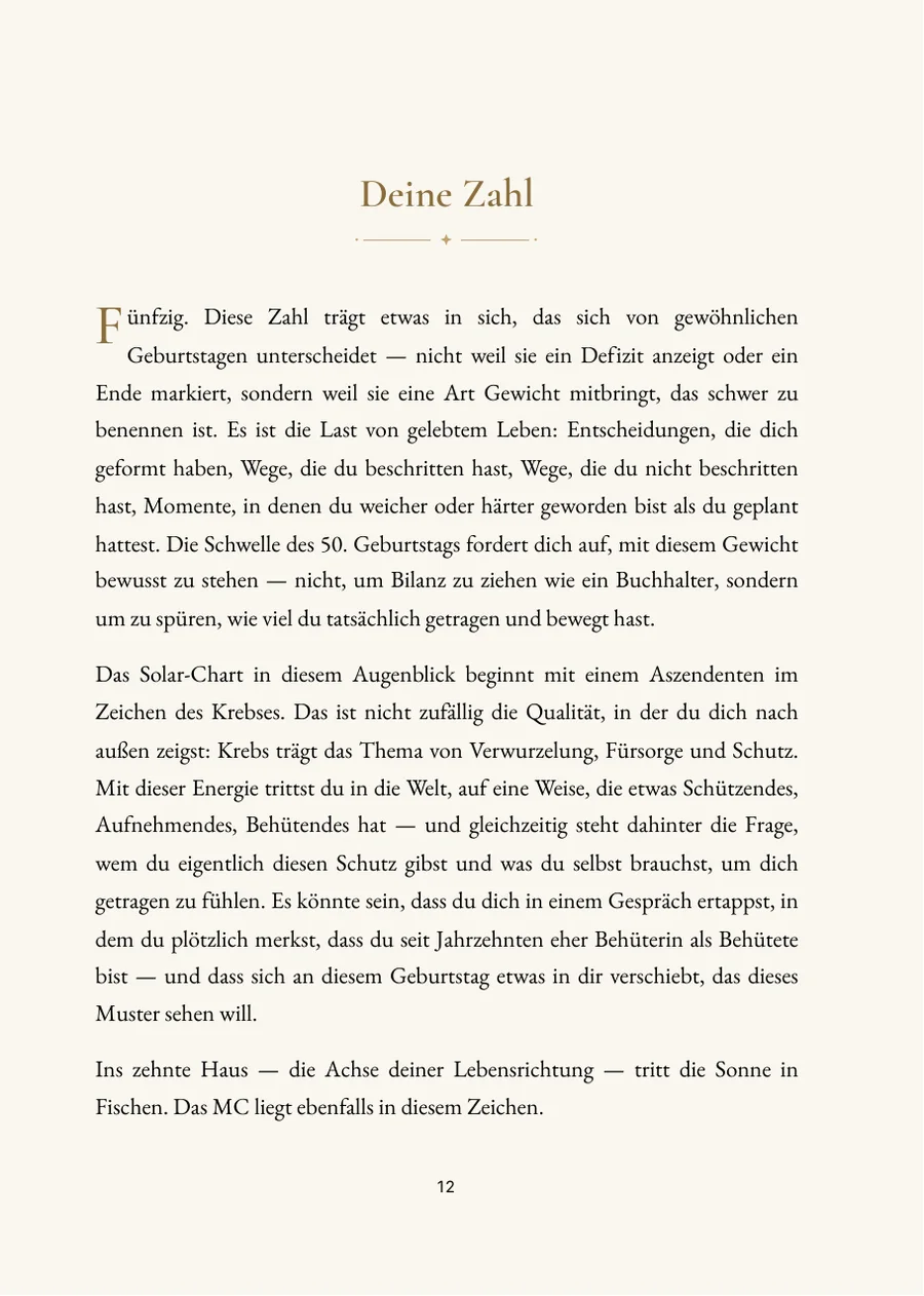 Buch zum runden Geburtstag – Kapitelseite mit echtem Text