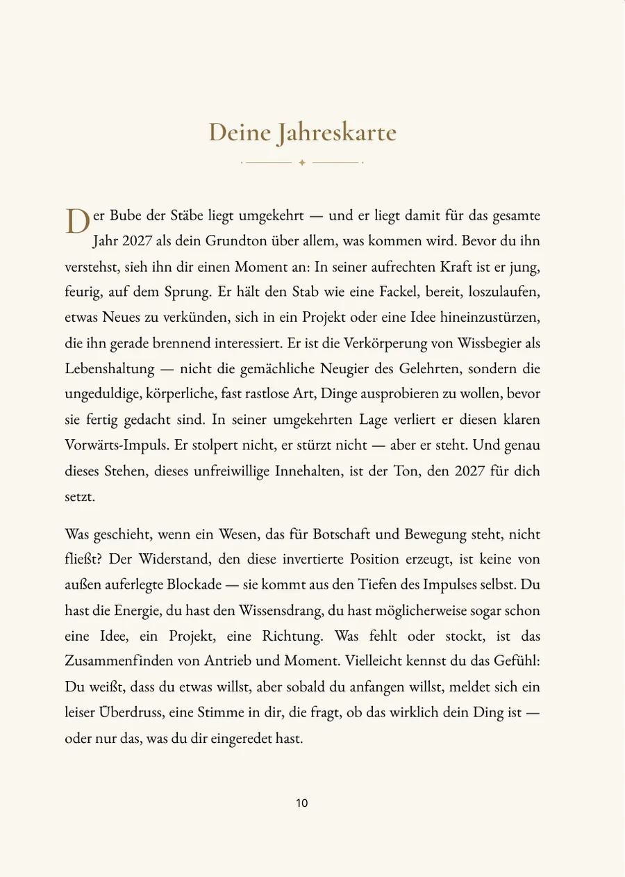 Tarot-Jahreslegung – Kapitelseite mit echtem Text