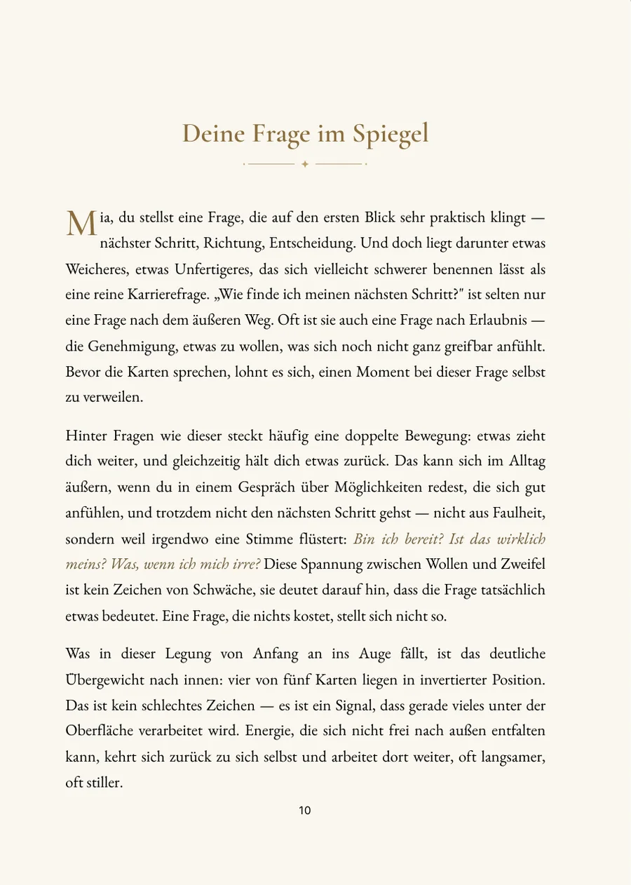Tarot-Legung – Kapitelseite mit echtem Text