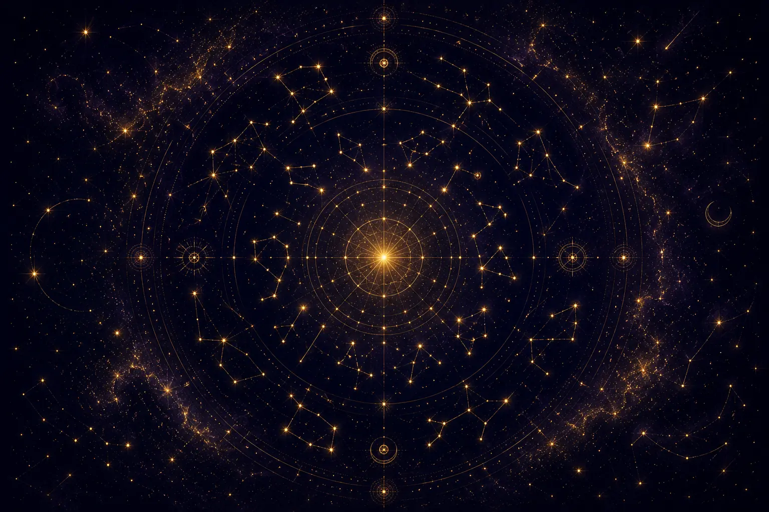 Mystische astrologische Himmelskarte mit goldenen Sternbildern – KosmosGenie