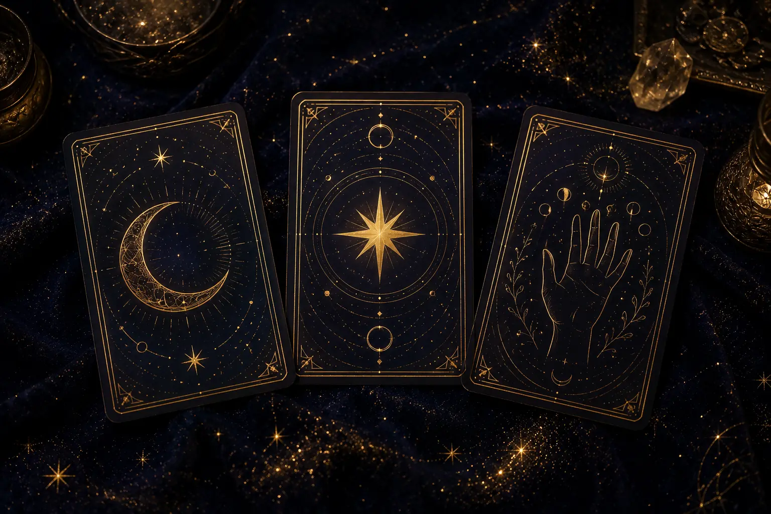 Ausgelegte Tarotkarten im klassischen Rider-Waite-Smith-Stil