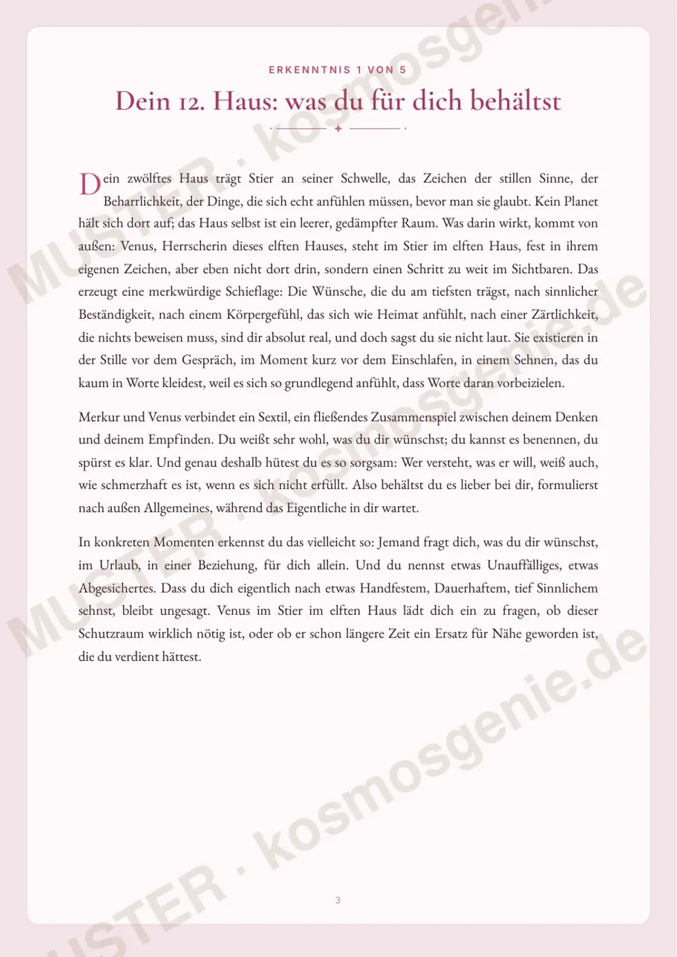 Astro Bite „Deine geheimen Wünsche“ - Seite mit der ersten persönlichen Erkenntnis