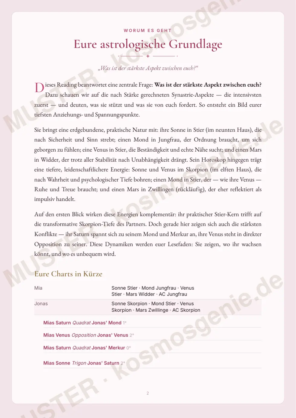 Astro Bite „Eure stärkste Verbindung“ - erste Seite mit der Ausgangslage aus dem Geburtsbild