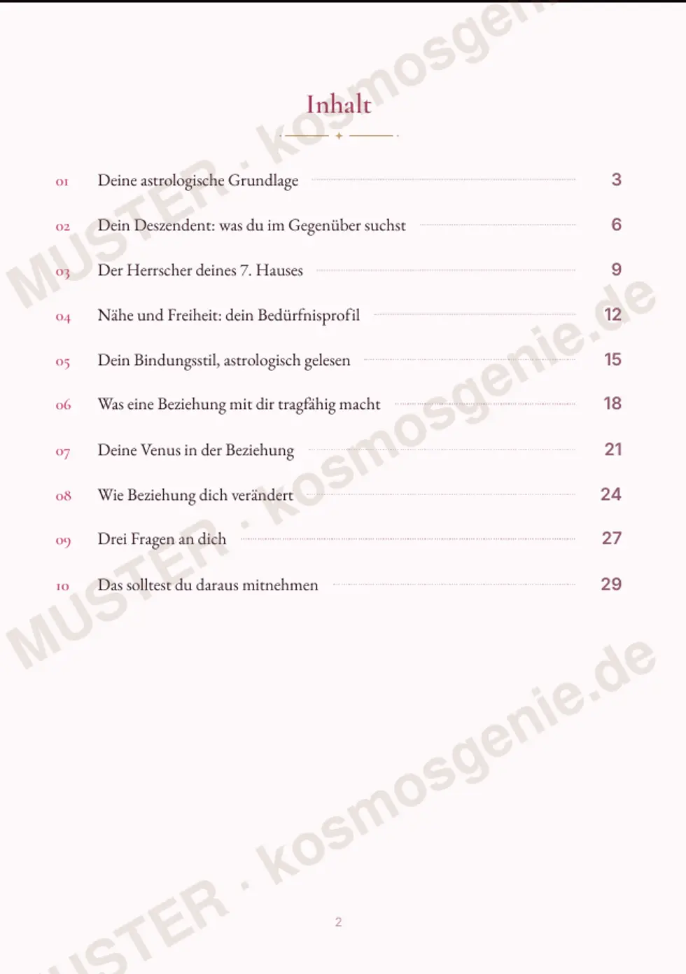 Astro Bite Premium „Dein Beziehungstyp“ - Inhaltsverzeichnis des Readings