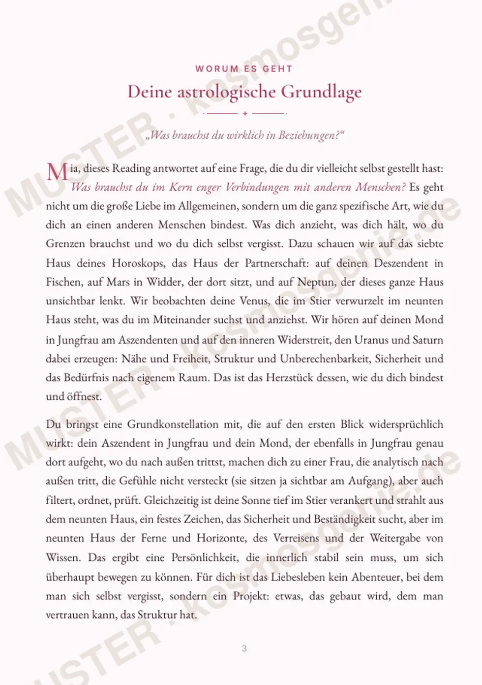 Astro Bite Premium „Dein Beziehungstyp“ - erste Seite mit der astrologischen Grundlage